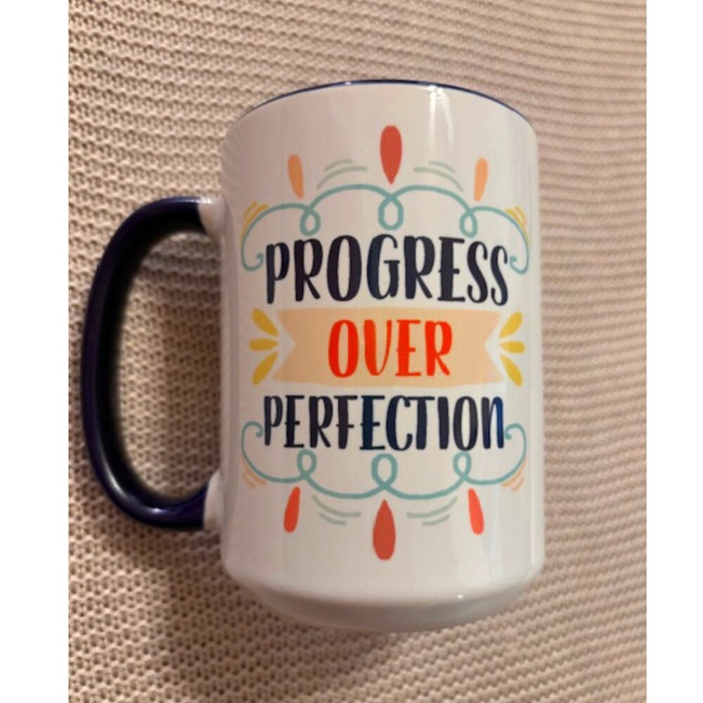 Motivational "Progress Over Perfection" 15 oz Coffee Tea Ceramic Mug